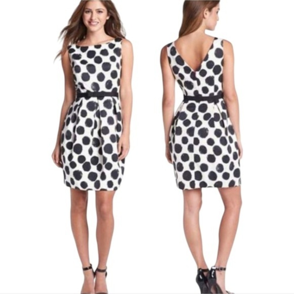 Eliza J. Black and white polka dot pleated Academia 50s 60sโ vibes Party dress 2